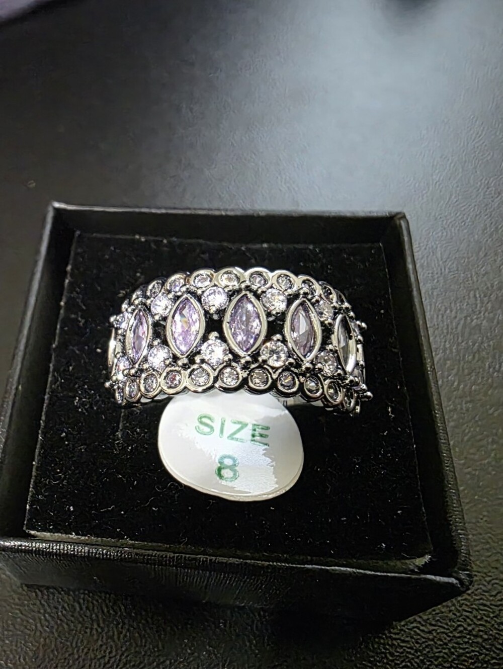 Hematite Plated Purple and CZ Ring - Size 8
